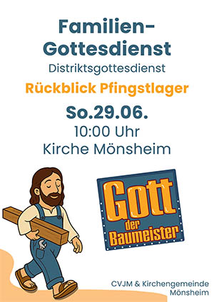 Plakat für den Familiengottesdienst mit Pfingstzeltlager-Rückblick