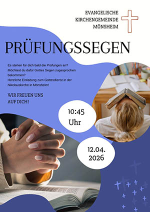 Einladung zum Gottesdienst mit Prüfungssegen