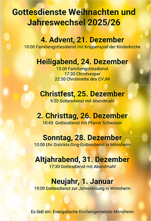 Terminübersicht für die Weihnachtsgottesdienste